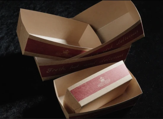 Küchengeschirr Kraftpapier-Lebensmitteltablett Einweg-Jumbo-Konzessions-Lebensmittelboote Hergestellt in China Hotdogs Papier zum Mitnehmen Lebensmittelverpackungen FSC-Großhandels-Pappteller